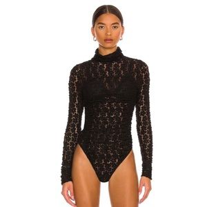FREE PEOPLE Day & Night Black Lace Bodysuit Long Sleeve - Sz M - NEW -by REVOLVE